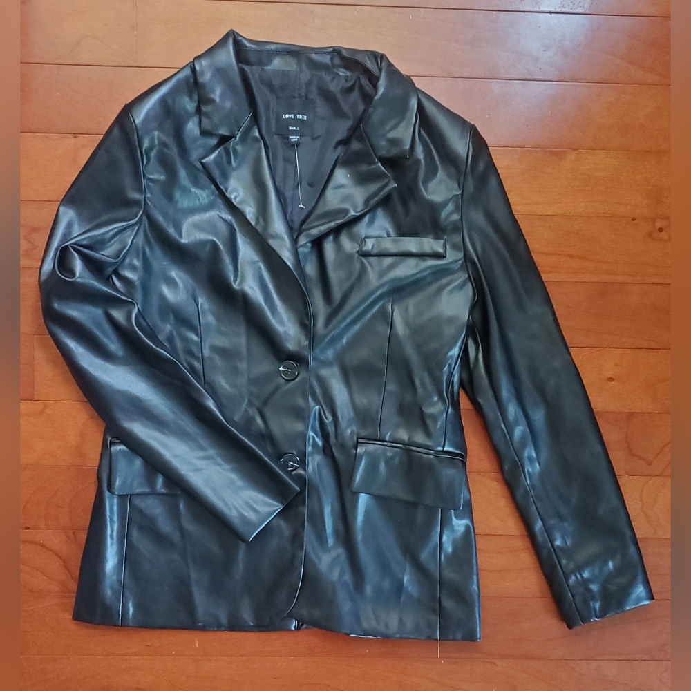 Love Tree Black Faux Leather Blazer Jacket Size S